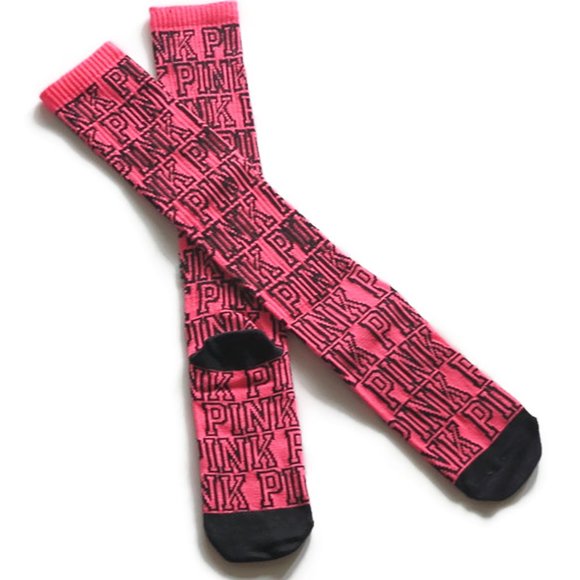 Victoria's Secret PINK Just Below The Knee High Socks PINK Lettering NWOT - Picture 3 of 6